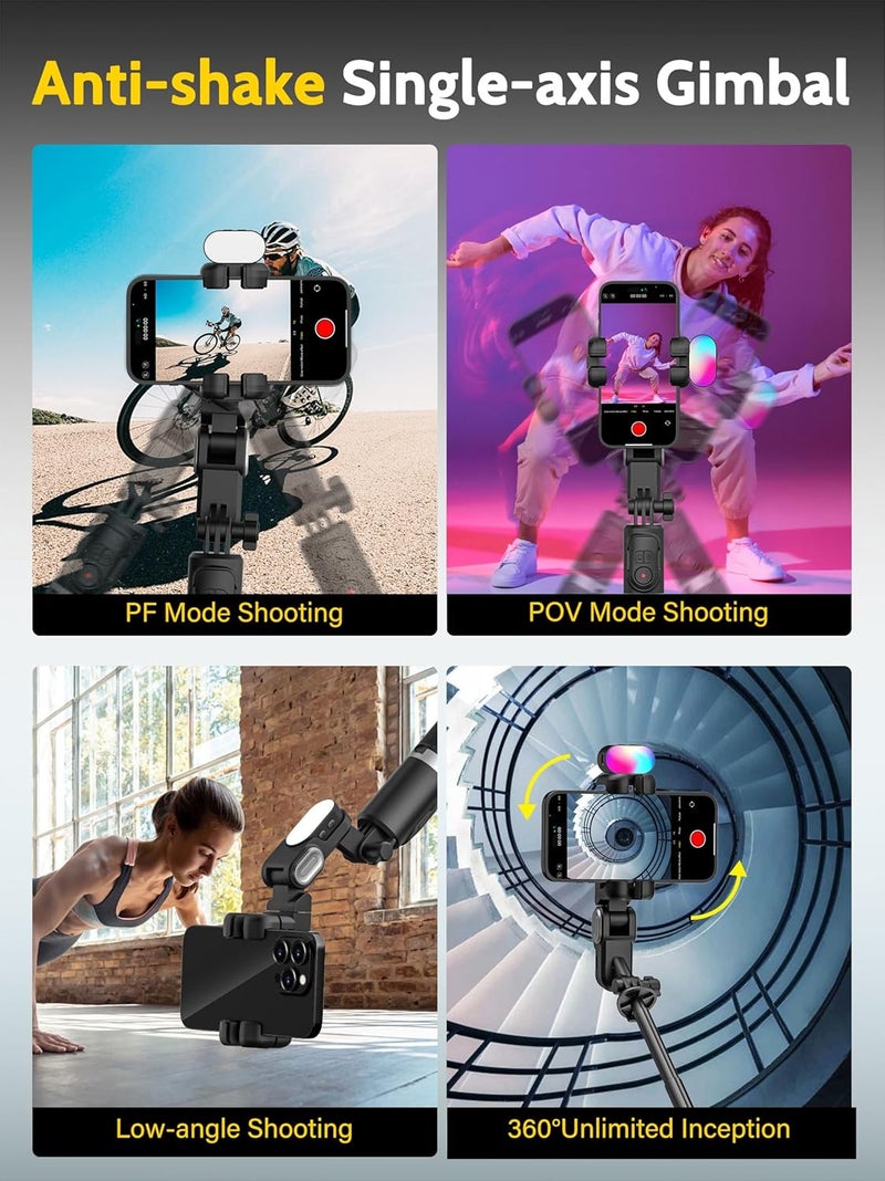 AOCHUAN حامل ثلاثي القوائم بتعقب الوجه التلقائي دوران 360 مع ضوء RGB، جيمبال أحادي المحور للهاتف لجهاز iPhone وAndroid مع جهاز تحكم عن بعد، حامل هاتف يتبعك لتسجيل الفيديو، مدونات TikTok (M2Pro أسود) - Image 4